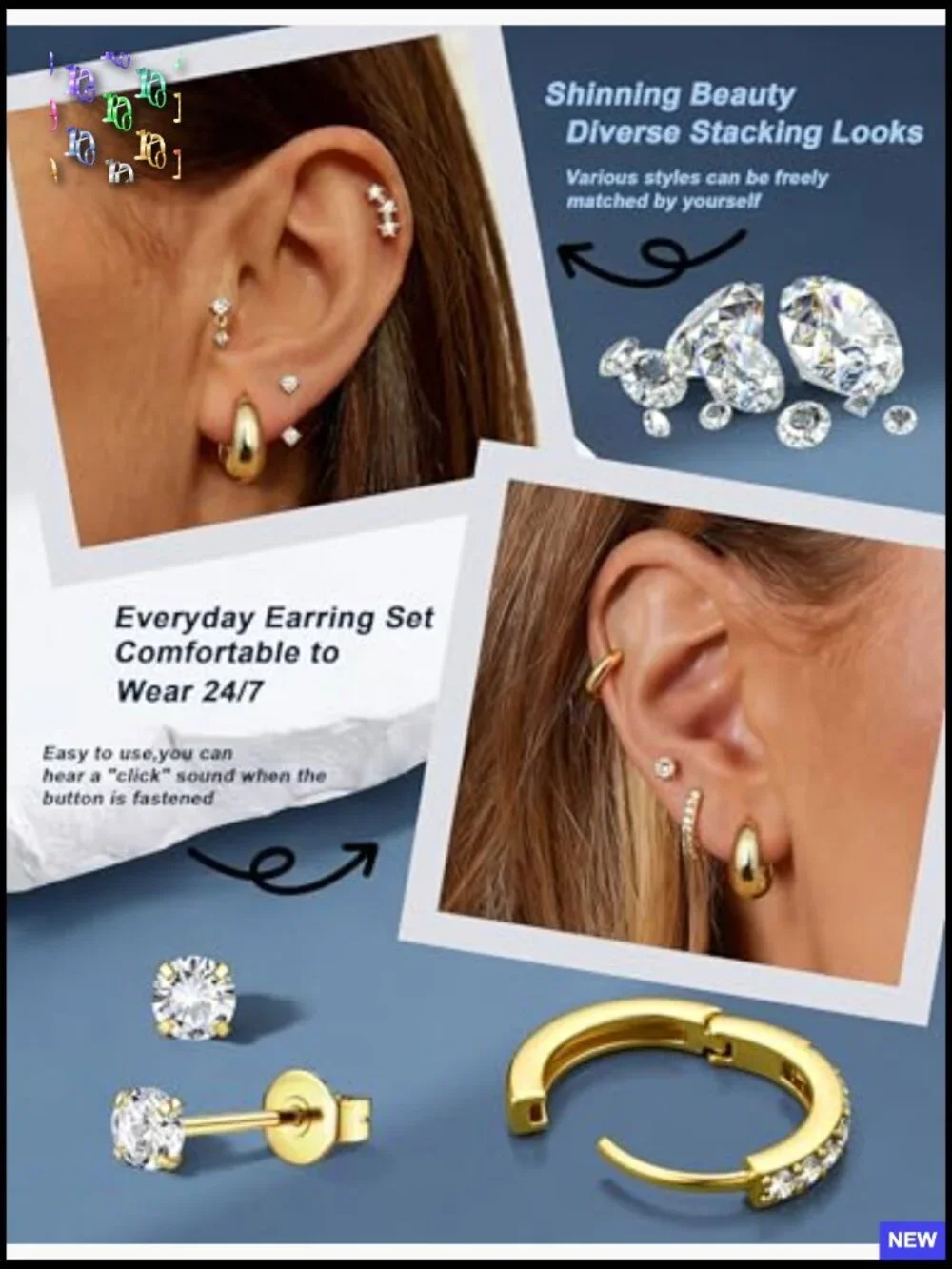 7 Pair Hoop Stud Earring Set Dainty Hypoallergenic Stackable Gift Box